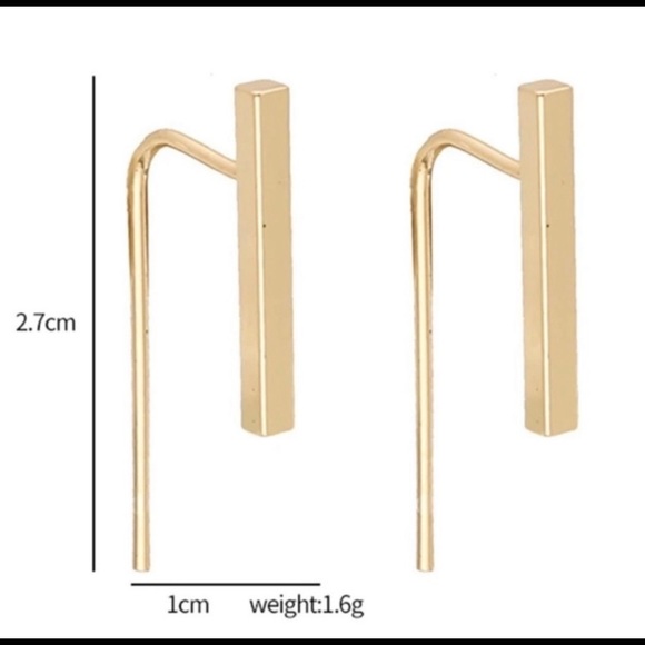 Minimalist Gold Bar Earrings gold tone. - Picture 3 of 3